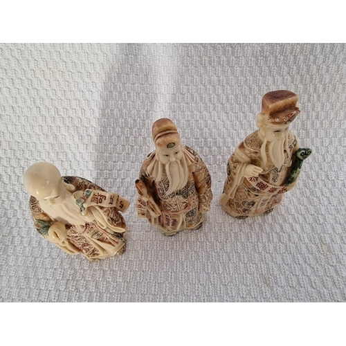 184 - Set of 3 x Chinese Wise Men Ornaments, Faux Ivory, (Approx. H: 10cm), (3)