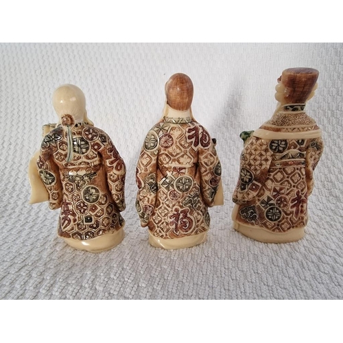 184 - Set of 3 x Chinese Wise Men Ornaments, Faux Ivory, (Approx. H: 10cm), (3)