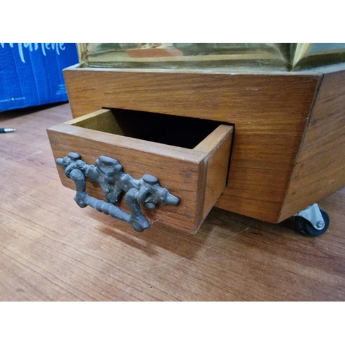 122 - Vintage Brass Mid-Century Hexagonal Brass Noodle Cart with Various Attachments Over Wooden Base with... 