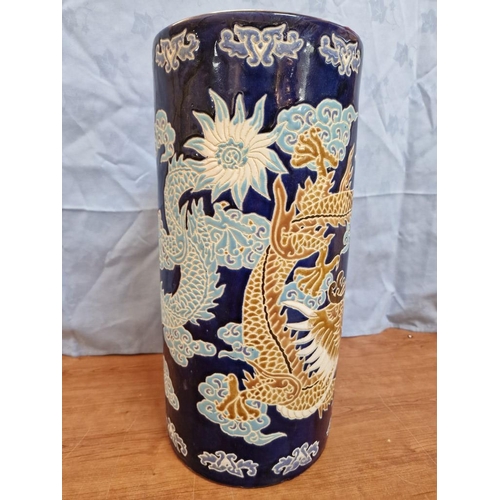14 - Porcelain Umbrella / Stick Stand with Oriental Dragon Decoration, (Approx. H: 50cm), Signs of Histor... 