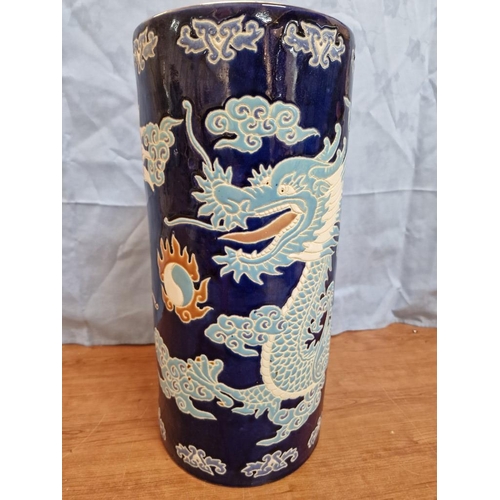 14 - Porcelain Umbrella / Stick Stand with Oriental Dragon Decoration, (Approx. H: 50cm), Signs of Histor... 