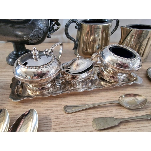 18 - Collection of Silver Plated Tableware & Items; 3 Cruet Set on Tray with Liners and Spoon, Matching M... 