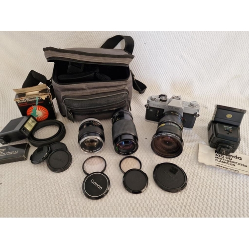 186 - Canon FTb QL 35mm Camera, Together with 3 x Lenses; Canon 35-105mm, Sirius 70-210mm and Standard Can... 