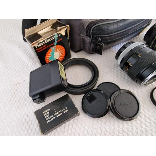186 - Canon FTb QL 35mm Camera, Together with 3 x Lenses; Canon 35-105mm, Sirius 70-210mm and Standard Can... 