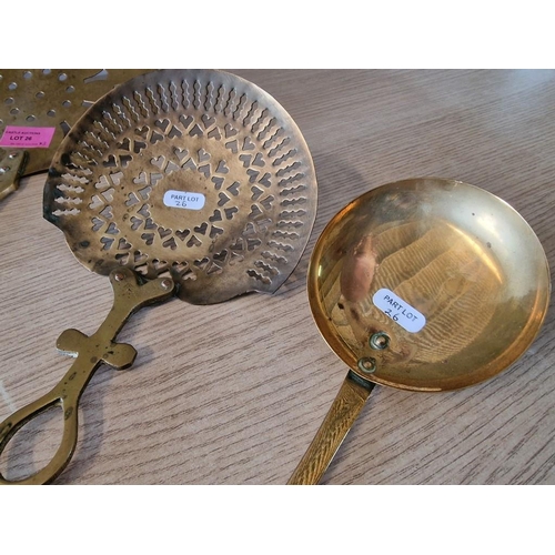 26 - Art Nouveau Brass Skimmer / Strainer (16 x 37cm Overall), Together with Early 19th Century Brass Ski... 