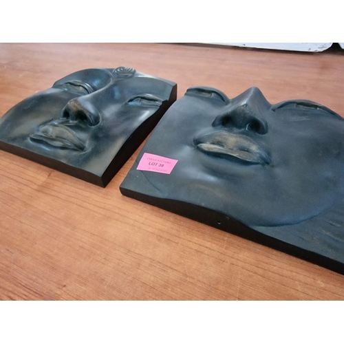 38 - Pair of Shriji Modern Art Buddha Head Plaques, (Approx. 21 x 20cm), (2)