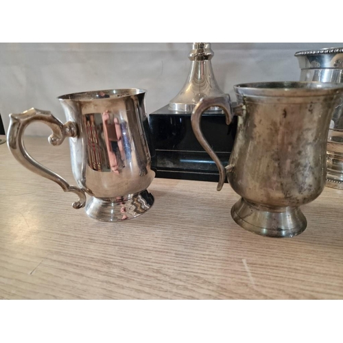 45 - Collection of Silver Plated Items; Trophy on Base, (Approx. H: 37cm), Ice Bucket / Plant Holder, 3 x... 