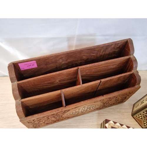 55 - Ornately Carved and Inlaid Desk Top Stationary Tidy (31 x 18 x 10cm), Together with Hexagonal Inlaid... 