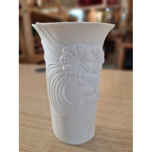 56 - Vintage Kaiser, West German Bisque Porcelain Vase with Embossed Detail to Surface and Glazed Interio... 