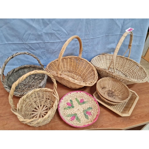 60 - 8 x Assorted Woven / Wicker Baskets, Natural Cane, (8)