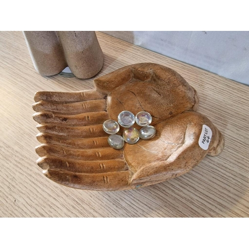64 - Ceramic 'Hands' Tea Light Holder, (23cm), Together with Curawood Lotus Tray / Offering Bowl Shaped a... 