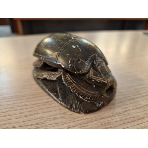 70 - Egyptian Carved Stone Scarab - Paper Stamp with Hieroglyphics, (Approx. 10 x 5 x 5cm)