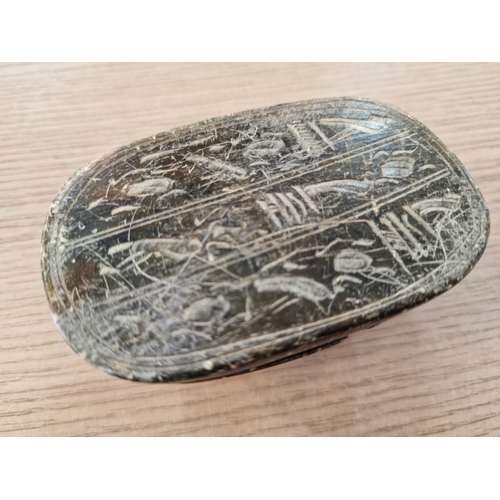 70 - Egyptian Carved Stone Scarab - Paper Stamp with Hieroglyphics, (Approx. 10 x 5 x 5cm)