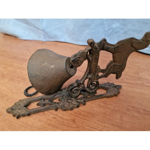 9 - Vintage Cast Iron Wall Hanging Bell with Dog Silhouette, (Approx. 38 x 15cm Overall)