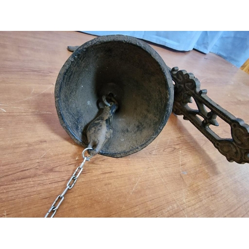 9 - Vintage Cast Iron Wall Hanging Bell with Dog Silhouette, (Approx. 38 x 15cm Overall)