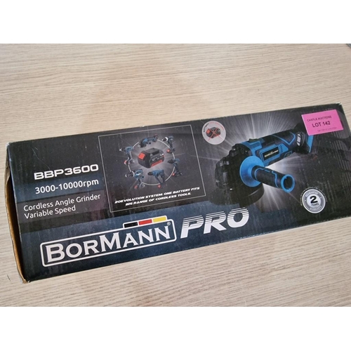 142 - Bormann Pro Cordless Angle Grinder, (Model: BBP3600), Variable Speed, 20v, 125mm, * Unused in Box *,... 