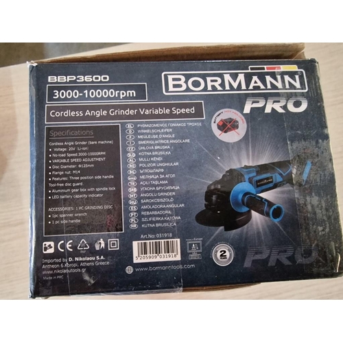 142 - Bormann Pro Cordless Angle Grinder, (Model: BBP3600), Variable Speed, 20v, 125mm, * Unused in Box *,... 