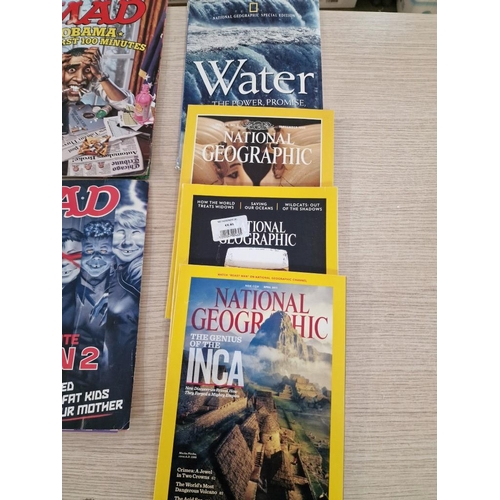 195 - Collection of Various Magazines, Incl. 7 x MAD, National Geographic, Time, Asterix, Newsweek, etc