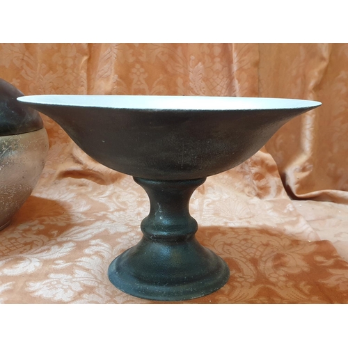 73 - Metallic Stone Effect Pedestal Bowl, Triangular Bowl with Decorative Balls Together with Lidded Bowl... 