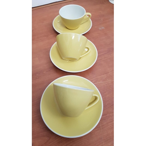 200 - Vintage Circa 70 - 80's Yellow Ceramic Tea Set; Large Tea Pot, Water Jar and 6 x Cups + 6 x Saucers