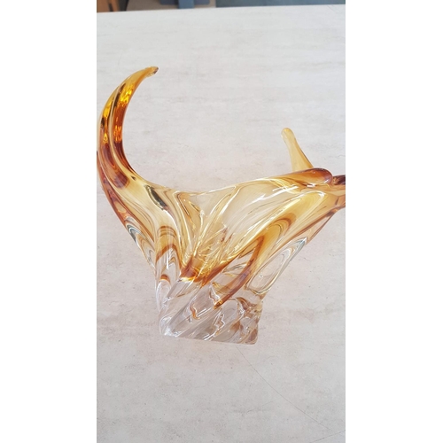 214 - Retro Amber Art Glass Basket (Mid-Century), (Approx 25 x 23cm)