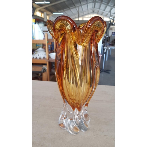 216 - Retro Amber Art Glass Vase (Mid-Century (H:30 x Ø14cm)