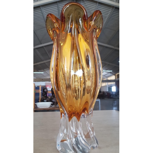 216 - Retro Amber Art Glass Vase (Mid-Century (H:30 x Ø14cm)