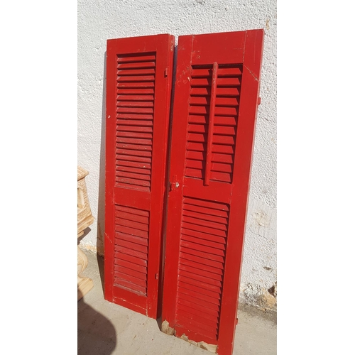 220 - Pair of Red Wooden Old Style Blinds (36 x 143.5cm each), (A/F Needs Renovate)