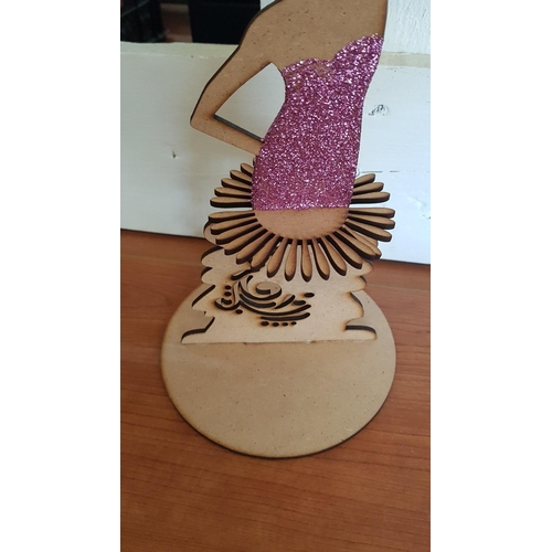 231 - Dancing Girl Table Tissue Holder (H:26.5cm) Together with Large Hexagonal Wooden Trinket Box (Ø22cm ... 