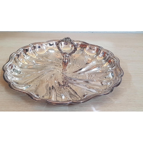 238 - Vintage Style Silver Plated Tableware - Candy / Sweets Serving Tray Handheld Swirl Pattern Center (c... 