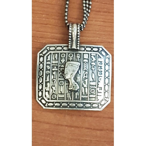 290 - Nefretete - Egyptian Queen Silver Pendant with Hieroglyphic on Silver Chain (L:39cm, Total Weight 30... 