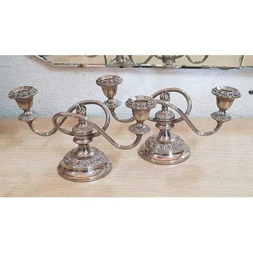 316 - Vintage Style Silver Plated Tableware - Pair of Ianthe 2 - Arm Candelabra (H:15cm each)