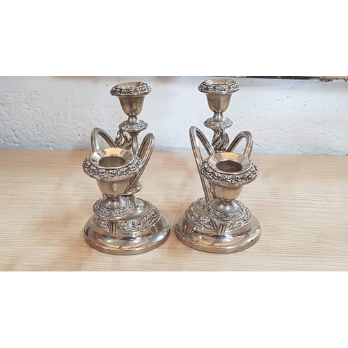 316 - Vintage Style Silver Plated Tableware - Pair of Ianthe 2 - Arm Candelabra (H:15cm each)