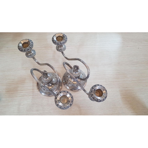 316 - Vintage Style Silver Plated Tableware - Pair of Ianthe 2 - Arm Candelabra (H:15cm each)