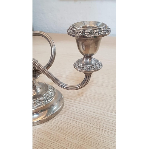 316 - Vintage Style Silver Plated Tableware - Pair of Ianthe 2 - Arm Candelabra (H:15cm each)