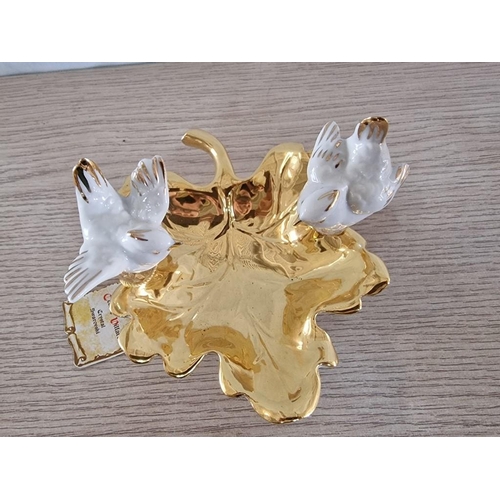 139 - 2 x Capodimonte Porcelain & 'Cesare Villari Swarovski' Crystal Ornaments; Gold Tone Leaf Dish with 2... 