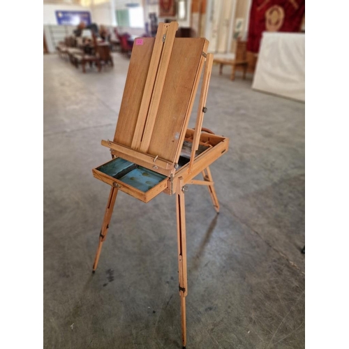 118 - Portable Easel and Artists Box, Wooden with Folding Extendable Legs