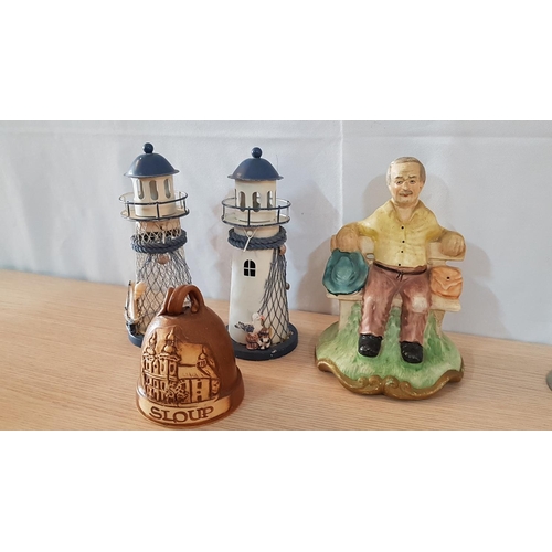 82 - Collection of Assorted Souvenir Ornaments; Ceramic Figurine (H:17.5cm), Ceramic Bell (H:9.5cm) and 2... 