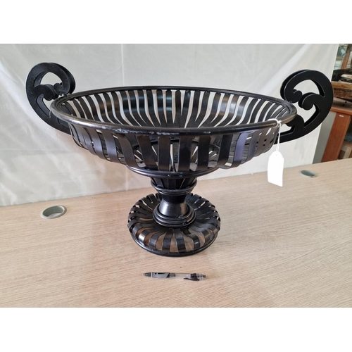 114 - Victorian Style Wrought Iron Effect Pedestal Centrepiece / Plant Stand / Large Bowl, with Twin Handl... 