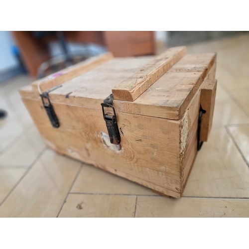 77 - Solid Wood Ammunition / Storage Box with Metal Carrying Handles, Hinged Lid and Metal Clasps, (Appro... 