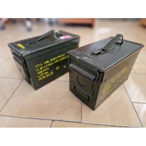 78 - 2 x Metal Ammunition Boxes with Hinged Lids and Carrying Handles, (Approx. 30 x 16 x 18cm), (2)
