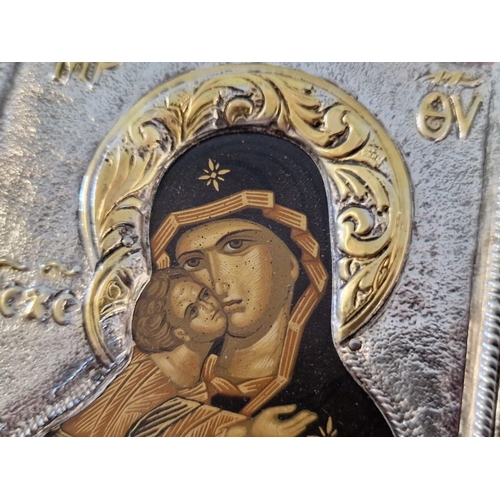 106 - Silver Icon on Board with 24ct Gold Plated Detailing, Copy of Byzantine Art, (Approx. 16 x 19cm)