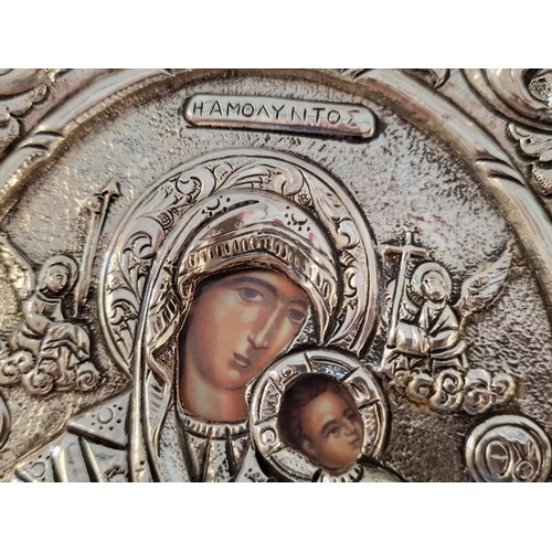 107 - Sterling Silver Icon, Made in Greece, Exact Copy of Byzantine Art in .950 Silver, on Board, (Approx.... 