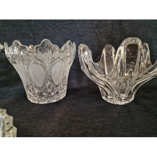 491 - Collection of Decorative Crystal & Glass Tableware; Pedestal Bowl with Floral Pattern, Large Round S... 