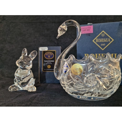 493 - Bohemia Crystal Swan and Rabbit, with Original Boxes, (2)