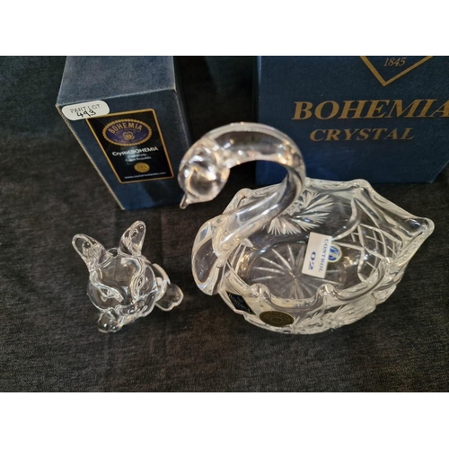 493 - Bohemia Crystal Swan and Rabbit, with Original Boxes, (2)