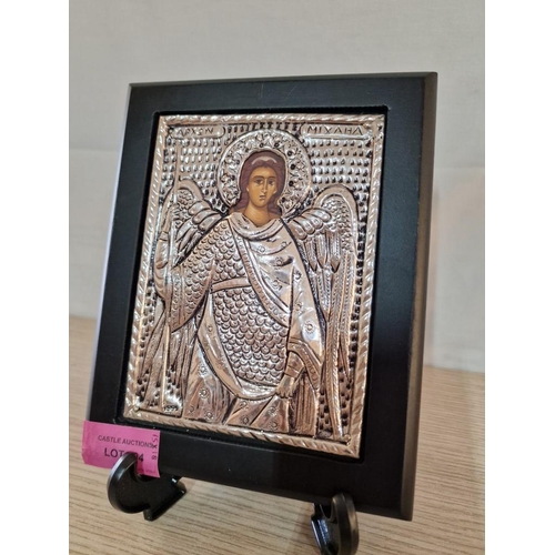 494 - Sterling Silver Icon, Hand Made in Greece, Exact Copy of Byzantine Art in .999 Silver, on Board, (Ap... 