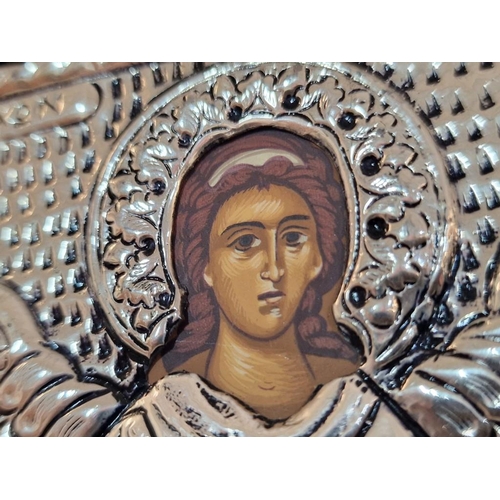 494 - Sterling Silver Icon, Hand Made in Greece, Exact Copy of Byzantine Art in .999 Silver, on Board, (Ap... 