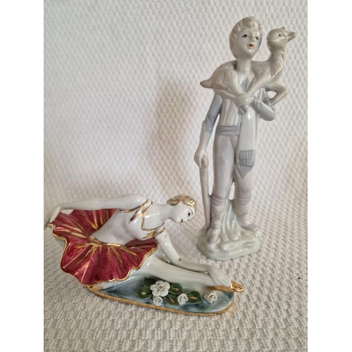 498 - Kislovodsk Porcelain Ballerina Figurine, Together with Figurine of Boy with Goat, (Approx. H: 21cm, ... 