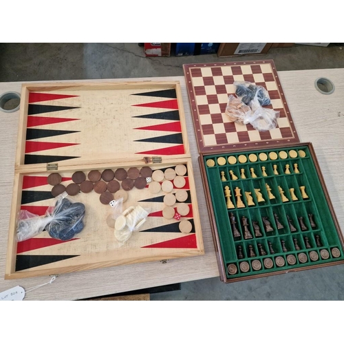 80A - Cyprus Backgammon Set, Together with Chess Set and Additional Counters / Draughts